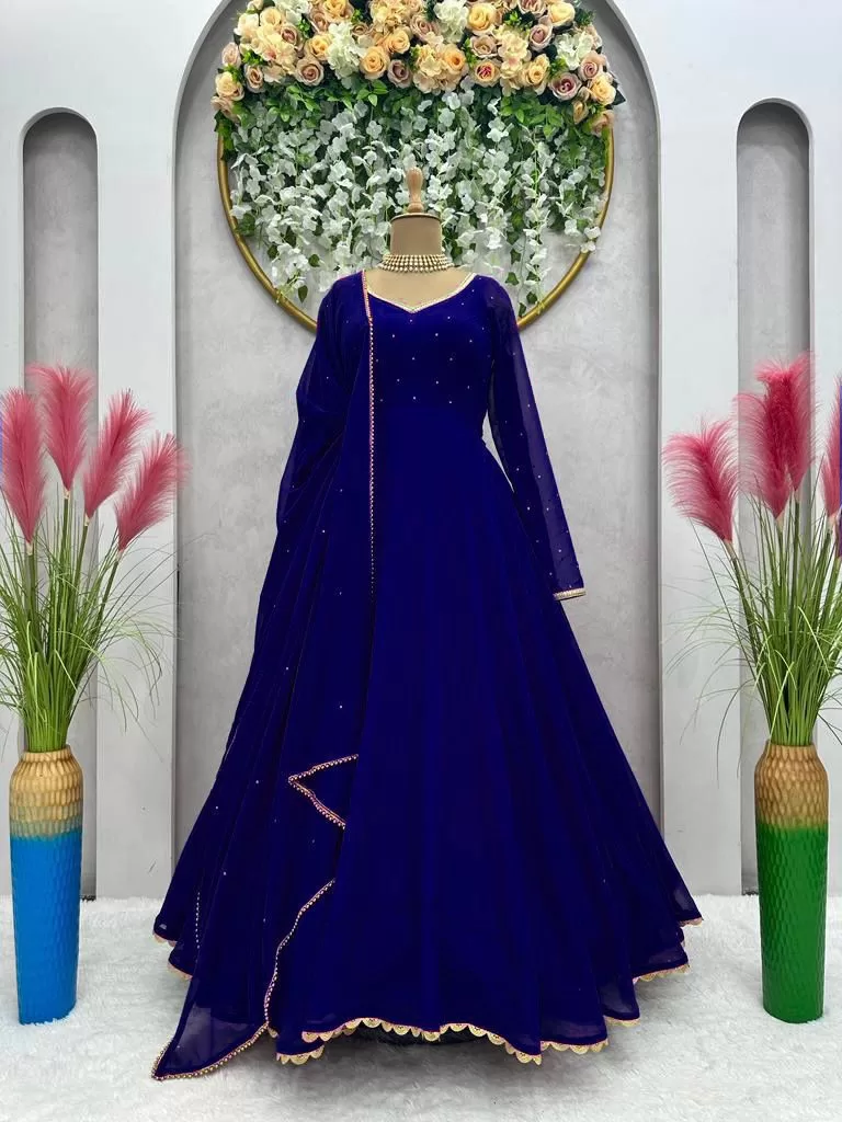 INDIAN DESIGNER FOX GEORGETTE GOWN WITH HEAVY EMBROIDERY WORK FOR PARTY WEAR  | eBay